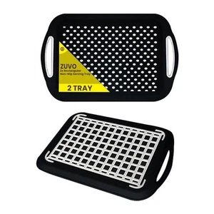 Set of 2 Anti-Slip Food Serving Tray with Handles, BPA-Free Plastic Lightweight - Picture 1 of 7