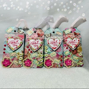 Happy Mother’s Day Flowers Heart Gift Hang Tags To/From Shabby Set Of 4 Handmade - Picture 1 of 9