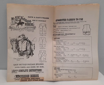 Buckaroo Bobbins Vintage Western Pattern ~ The Prescott Vest ~ Sizes XS-XXL ~ UC - Image 1 of 4