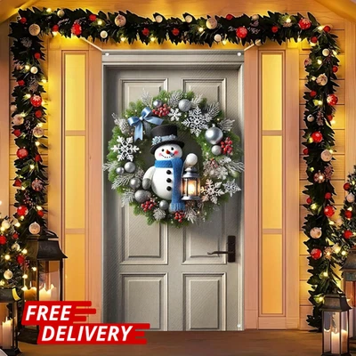 Banner de puerta de gnomo de Navidad para decoración de porche frontal de vacaciones Corona de Santa Elfo Hangi Foto 1 de 4