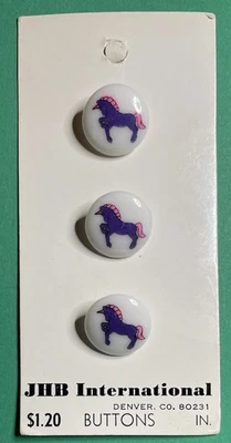 3-De colección JHB 5/8” UNICORNIO ROSA PÚRPURA en BLANCO PLÁSTICO VÁSTAGO BOTONES KIDDIE NOS-J12 Foto 1 de 3