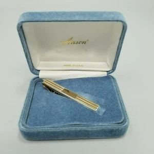 Vintage Anson Tie Bar Clip Gold Tone Rectangle Shape In Blue Box - Picture 1 of 10