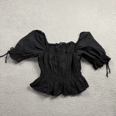 Ambiance рубашка женщин средний черный Puff рукав оборки цветочный укороченный Топ - Изображение 1 из 4