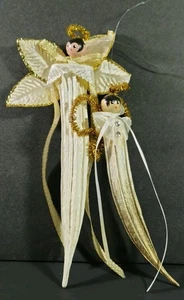 Zwei Vintage handgefertigte getrocknete Okra Engel Weihnachtsschmuck Holz Kopf Weihnachtsdeko - Bild 1 von 18
