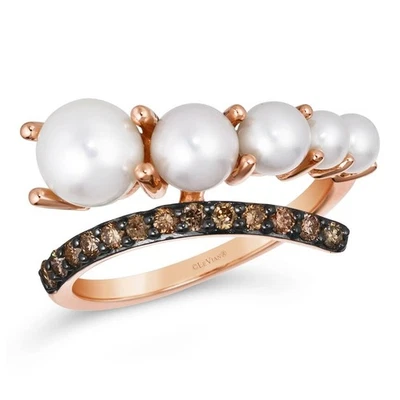 LeVian 14K Rose Gold Cocktail Ring with 0.24 TCW White Pearl & Diamond Size 7.5 - Image 1 of 4