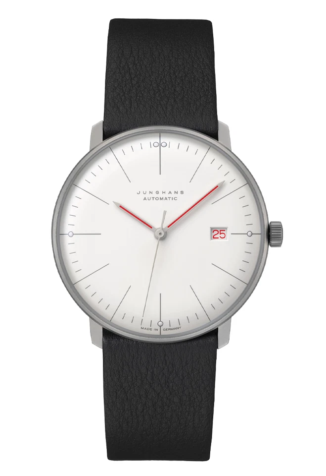 Junghans Max Bill Automatic Bauhaus 38mm White Dial Leather Watch 27/4009.02 - Image 1 of 1