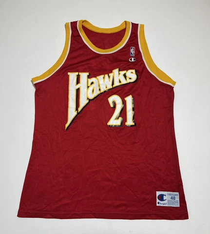 Vintage 90s Atlanta Hawks Dominique Wilkins Champion Jersey Mens 48 XL NBA USA Cover