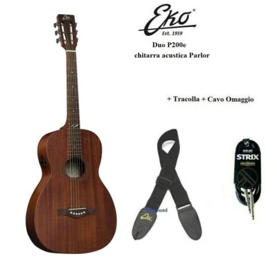 EKO DUO P200E CHITARRA ACUSTICA ELETTRIFICATA FORMATO PARLOR + TRACOLLA CAVO - Immagine 1 di 4
