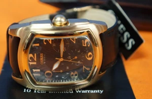 Guess Steel Watch 10538L1 Black & Rose Gold Tone Dial Leather Strap - Picture 1 of 8