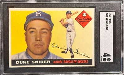 Tarjeta de béisbol 1955 Topps #210 Duke Snider Hof Brooklyn Dodgers SGC 4 ¡Nígida! Foto 1 de 2