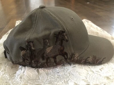 WILDLIFE SERIES DRI-DUCK Cotton Ball Cap Hunting Hat Embroidered Mustangs Brown - Image 1 of 4