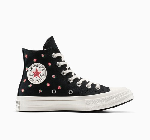 Converse Donna Chuck 70 Ricamato Fragole Scarpe Alte Nere