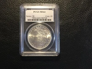 1891 Morgan Dollar PCGSMs 64 Uncirculated White And Bright - Picture 1 of 3