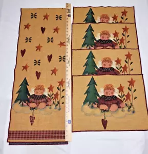 Vintage Christmas Tapestry Table Runner and 4 Place mats Country Angel Tree - Picture 1 of 12
