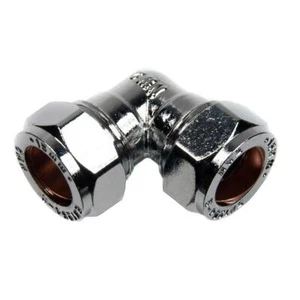 15mm Compression Equal Elbow Copper Pipe Fittings Chrome Plated - Picture 1 of 2