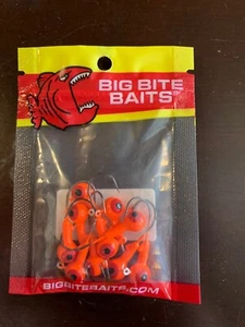 Fish HOOKS/LURES 10pk - round jighead 1/8oz orange with eye color BIG BITE BAITS - Picture 1 of 2