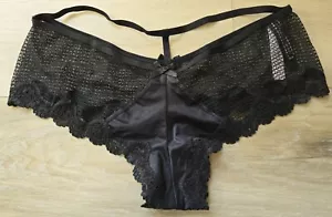 NWT Victoria's Secret Black Silky Sheer Mesh Lace Trim Strappy Cheeky Panties M - Picture 1 of 3