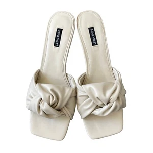Nine West Very Soft Sandals Knot 3 Ivory Slip On Open Toe Kitten Heeled Fashion - Picture 1 of 7