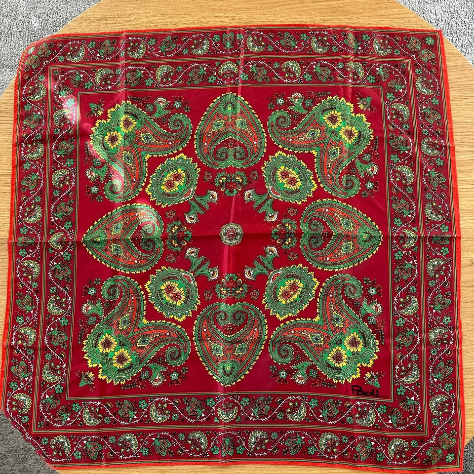 Paoli Bufanda Vintage 27" X 27" Acetato Hecho en Japón Rojo Verde Amarillo Foto 1 de 4