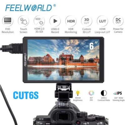 FEELWORLD CUT6S 6inch SDI HDMI On-Camera Field Monitor 1920*1080 Touch-Screen  - Image 1 of 4