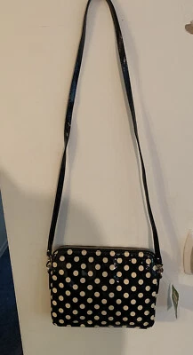 NEW KATE SPATE BLACK & IVORY PATENT POLKA DOT CROSSBODY BAG — 第 1/4 张图片
