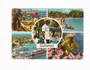 Vintage NASSAU, BAHAMAS 5 VEDUTE CARTOLINA PORTO, CONCHIGLIE, SPIAGGIA, MERCATO. FRANCOBOLLI MONDIALI - Foto 1 di 2