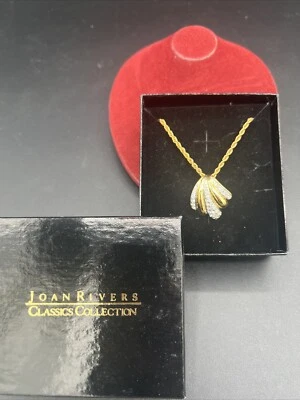 Vtg Joan Rivers The Pavé Fan Pendant Shell Scallop Necklace - 20” J55994 - Image 1 of 4