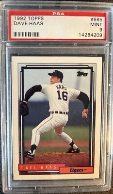 1992 Topps #665 Dave Haas RC PSA 9 MINT Detroit Tigers Rookie - Image 1 of 2