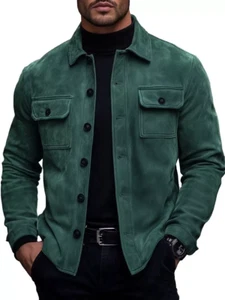 Leather Shirt Jacket for Men Navy Blue Pure Suede Size XS S M L XXL 3XL - Picture 1 of 7