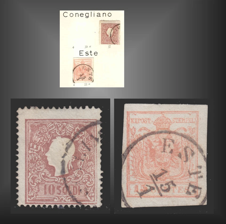 1854-1862 AUSTRIA LOMBARDY-CONEGLIANO, ESTE - 15C,10S SCT. 4g,11 MI.3Y,10II - Image 1 of 1