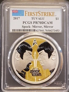 2017 Tuvalu Spock Mirror Mirror $1 Silver Proof PCGS PR70DCAM FS - Picture 1 of 2