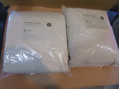 2 West Elm European Flax linen custom blackout drapes  curtains 84W 63L natural - Image 1 of 2
