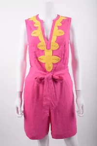 Boden Damen Bella Strampler bestickt UK 8T US 4T Tall rosa Leinen - Bild 1 von 6