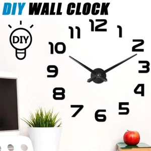 Wall Sticker Clock 3D DIY Wall Clock Decor Mirror Surface Frameless Office Home - Picture 1 of 10