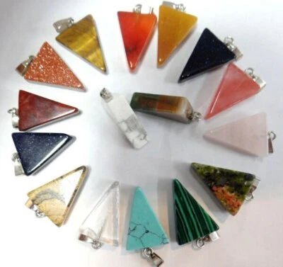 Wholesale 50pcs Assorted Natural Mixed Stone Triangle Shape Pendant Bead 25x15mm - image 1 of 2