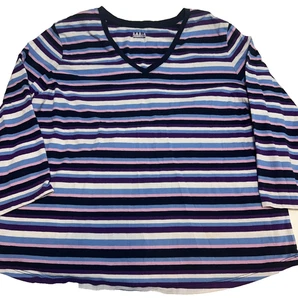 BASIC EDITIONS * blau lila gestreiftes Top * 3/4 Slv * V-Ausschnitt * Damen XL * - Bild 1 von 7