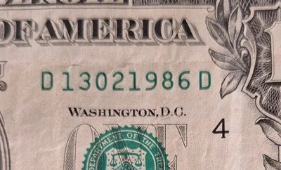 February, 13 1986 Birthday note Fancy Serial Number One Dollar Bill 13021986 - Image 1 of 4