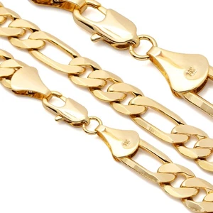 Italy Figaro Chain Link 14K Gold Plated 11mm 24" Hip Hop Fashion For Men & Women - Picture 1 of 6