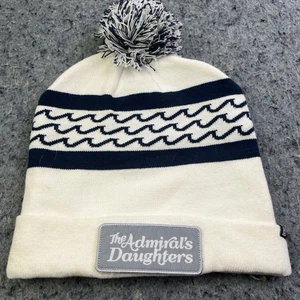 The Admiral’s Daughters Wave Knit Pom Beanie Hat Navy White Domehats OSFM - Picture 1 of 9