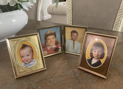 Lote de 3 marcos de fotos vintage de 3x4" NOS tono dorado caballete plegable trasero nuevo Foto 1 de 4