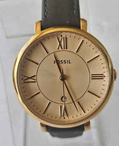 Fossil Jacqueline ES3707 graues Lederarmband goldfarben Damenuhr neuwertig NEU - Bild 1 von 4