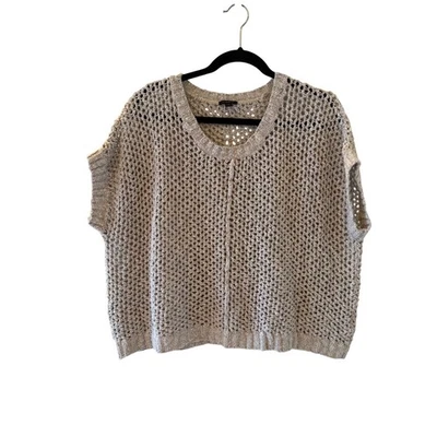 Ann Taylor Open Knit Short Sleeve Sweater Top Oversized Boxy Beige L - Image 1 of 4