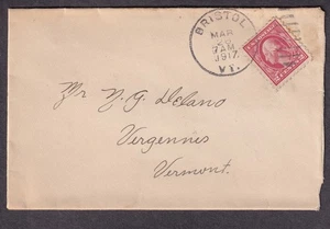 1917 cover Bristol Vermont to N G Delano Vergennes VT - Picture 1 of 1