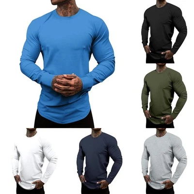 5) Magliette Uomo Slim Fitness Muscolare Palestra Bodybuilding Top Maniche Lungh - Immagine 1 di 4