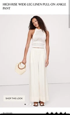 Banana Republic Wide-Leg Linen Pull-On Ankle Pant Medium Petite Magnolia #772659 - Image 1 of 4