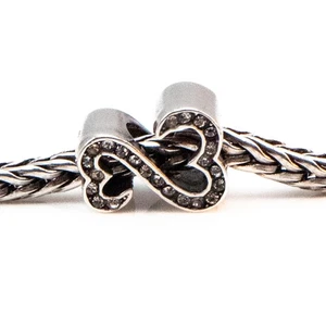 Interlocking Heart Infinity Sterling Silver Charm With Clear Crystal - Picture 1 of 4