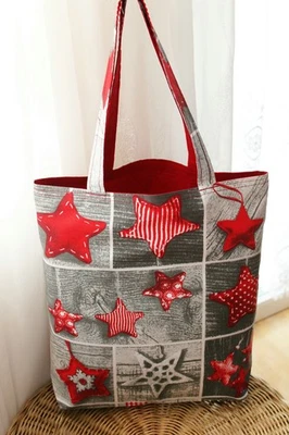  Weihnachten Einkaufstasche Stofftasche Beutel Shopper  selbst genäht - Bild 1 von 4