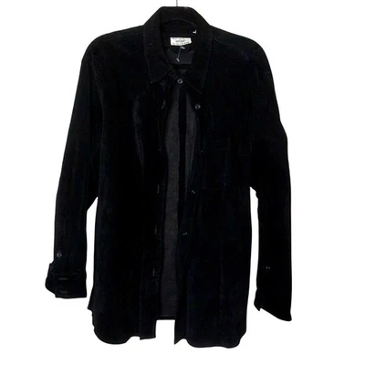 Vintage Lord & Taylor Black Suede Button Front Shirt Top Size 2X New - Image 1 of 4