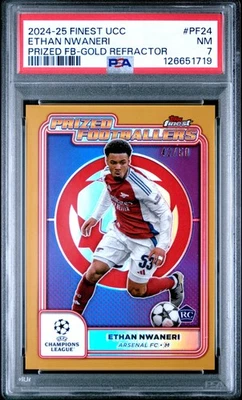 2024-25 TOPPS FINEST UEFA GOLD REFRACTOR #PF24 ETHAN NWANERI ROOKIE 42/50 PSA 7 - Image 1 of 2