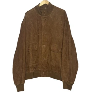 Vera Pelle Suede Leather Jacket Men Size 60 Fits XL Bomber Italy Button Up Brown - Picture 1 of 15